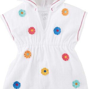 Mud Pie hooded terry coverup with floral embellishments
